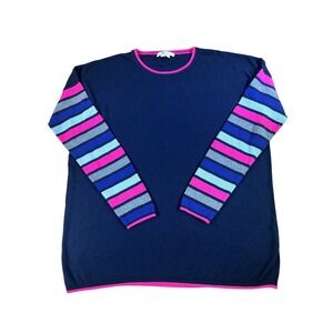 Boden Women's Navy Blue Tunic Sweater‎ Pink Trim Striped Sleeve Size M